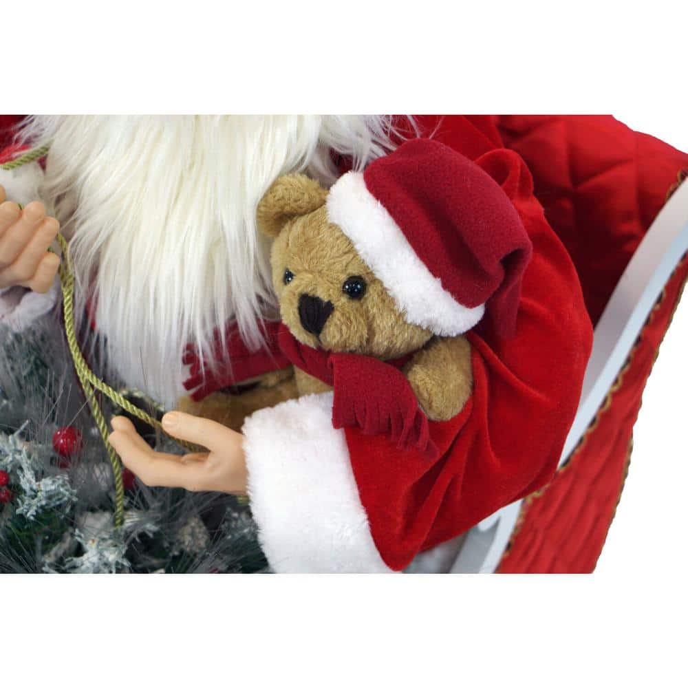 28 in. Christmas Animated Santa Claus in Sleigh with Music, Lights and Motion - Hercitys