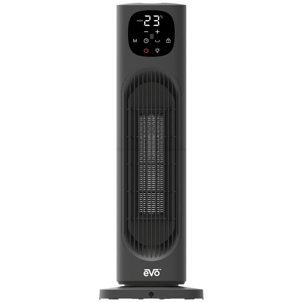 1500-Watt 24 in. Digital Tower Ceramic Electric Fan Heater with Tip Over Switch and Remote Control in Black - Hercitys