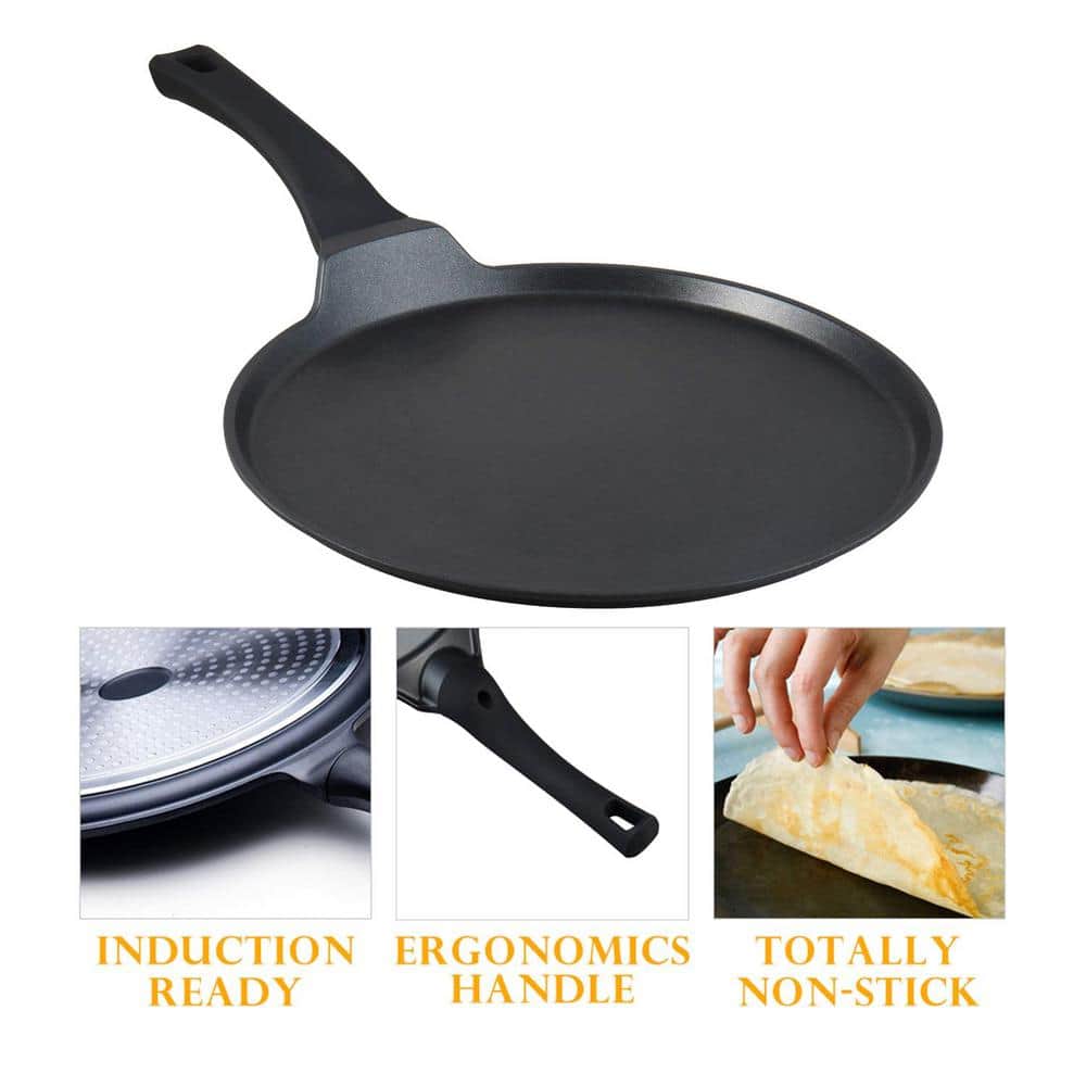 12.5 in. Aluminum Dual-Layer Nonstick Coating Quick Cleanup Crepe Pan Bakelite Handle Design Induction Compatible - Hercitys