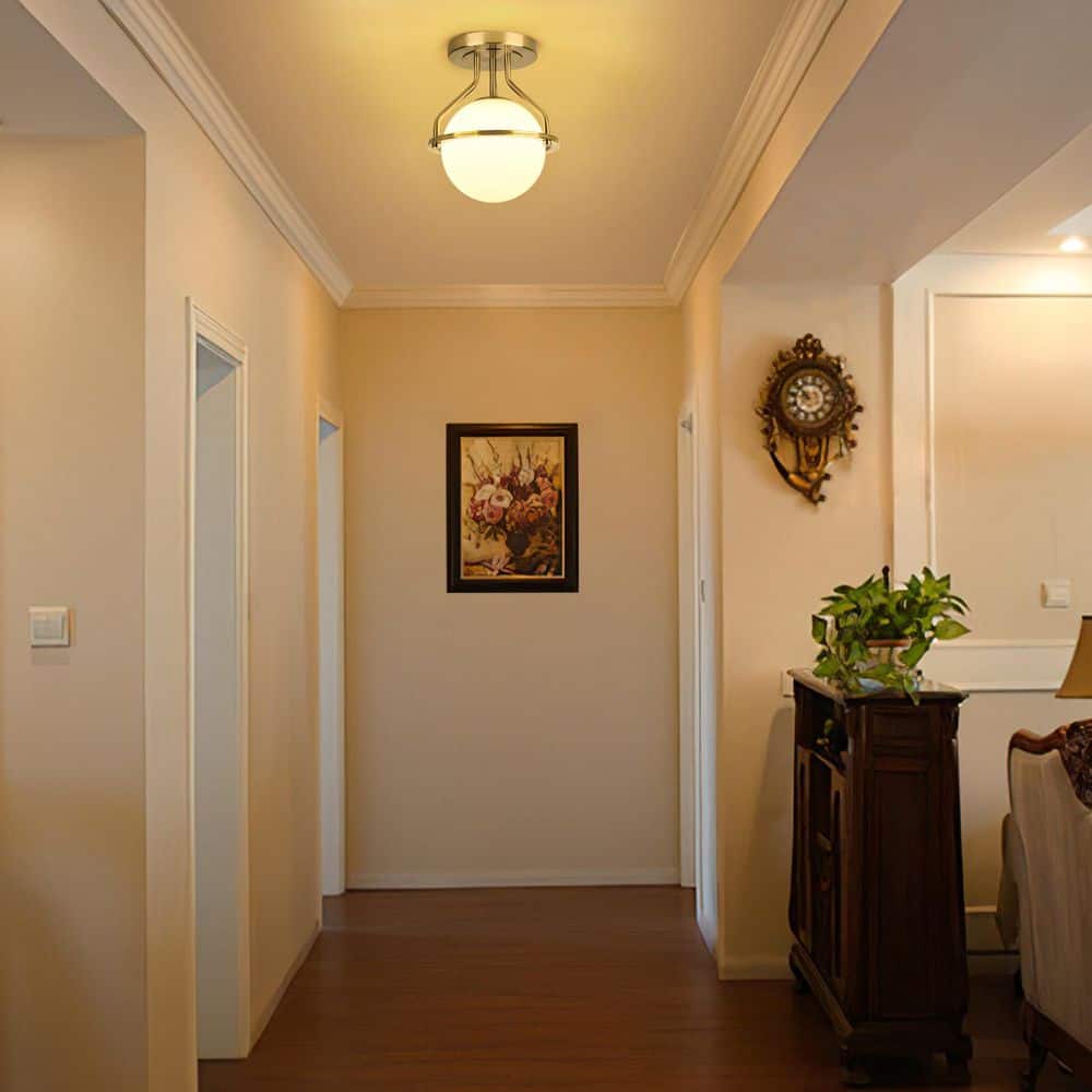 10 in. 1-Light Gold Semi-Flush Mount Ceiling Light Fixture with Milky Glass Globe Shade - Hercitys