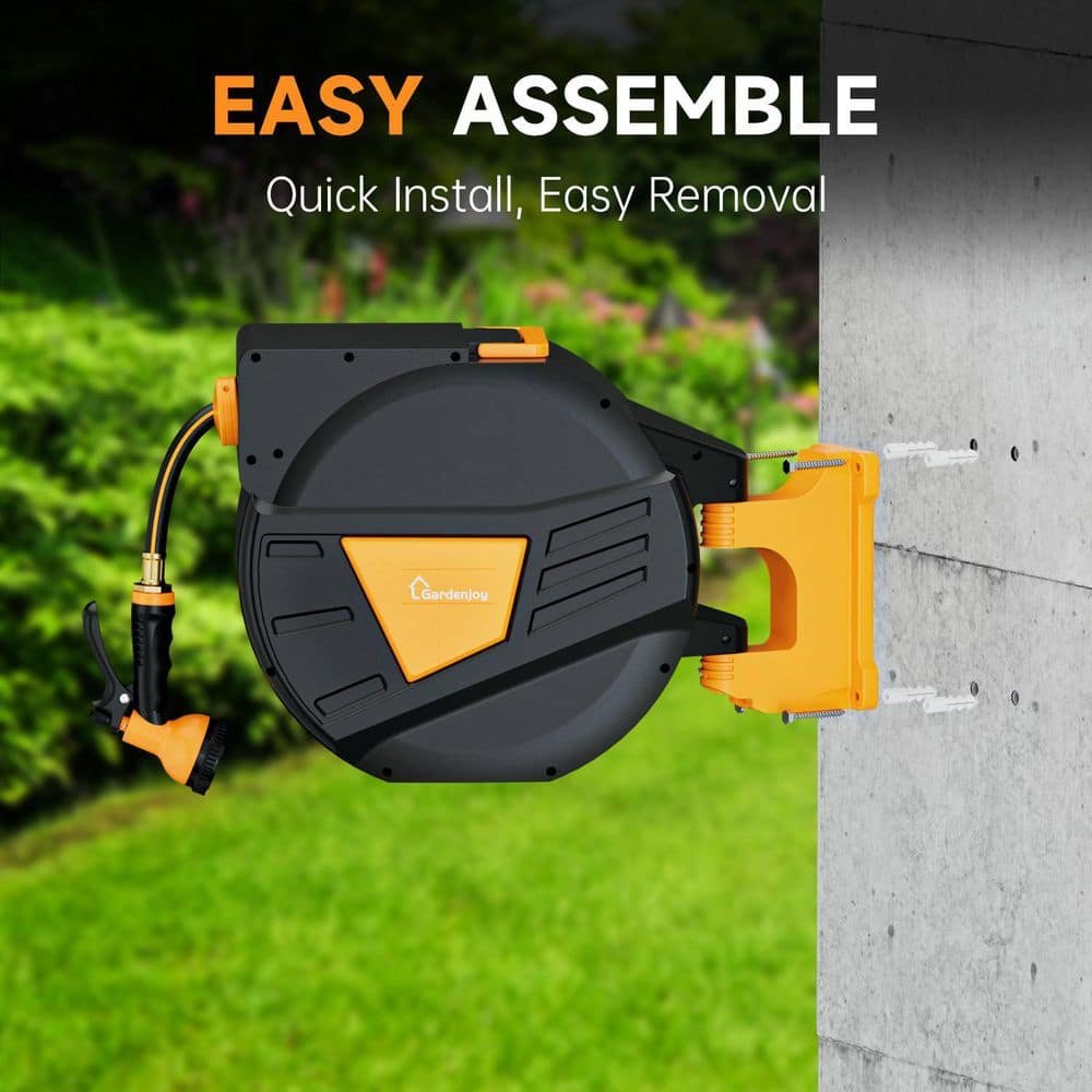 5/8 in. Retractable Garden Hose Reel 180° Swivel Bracket Automatic Hose Reel 65 ft. Wall Mount Hose Reel Orange - Hercitys