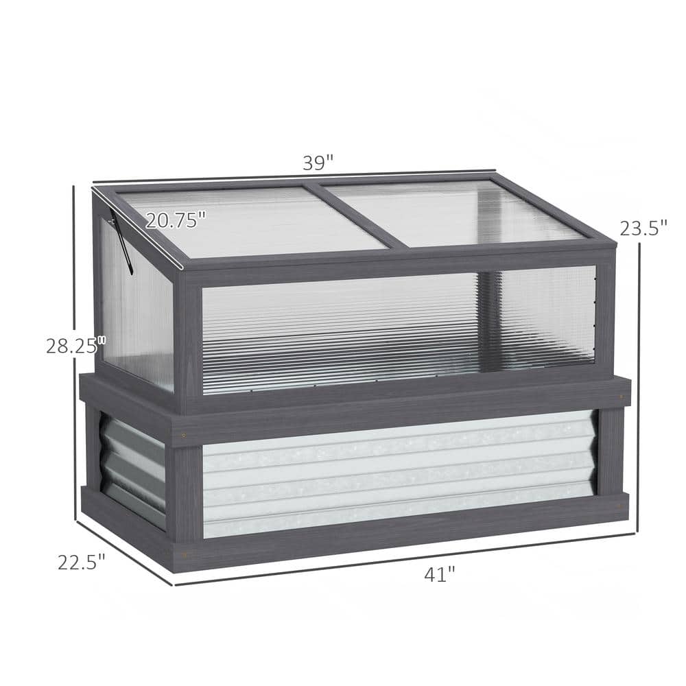 41 in. W x 22.5 in. D x 28.25 in. H Fir Wood, Polycarbonate Gray Wood Cold Frame Greenhouse, Raised Garden Bed - Hercitys