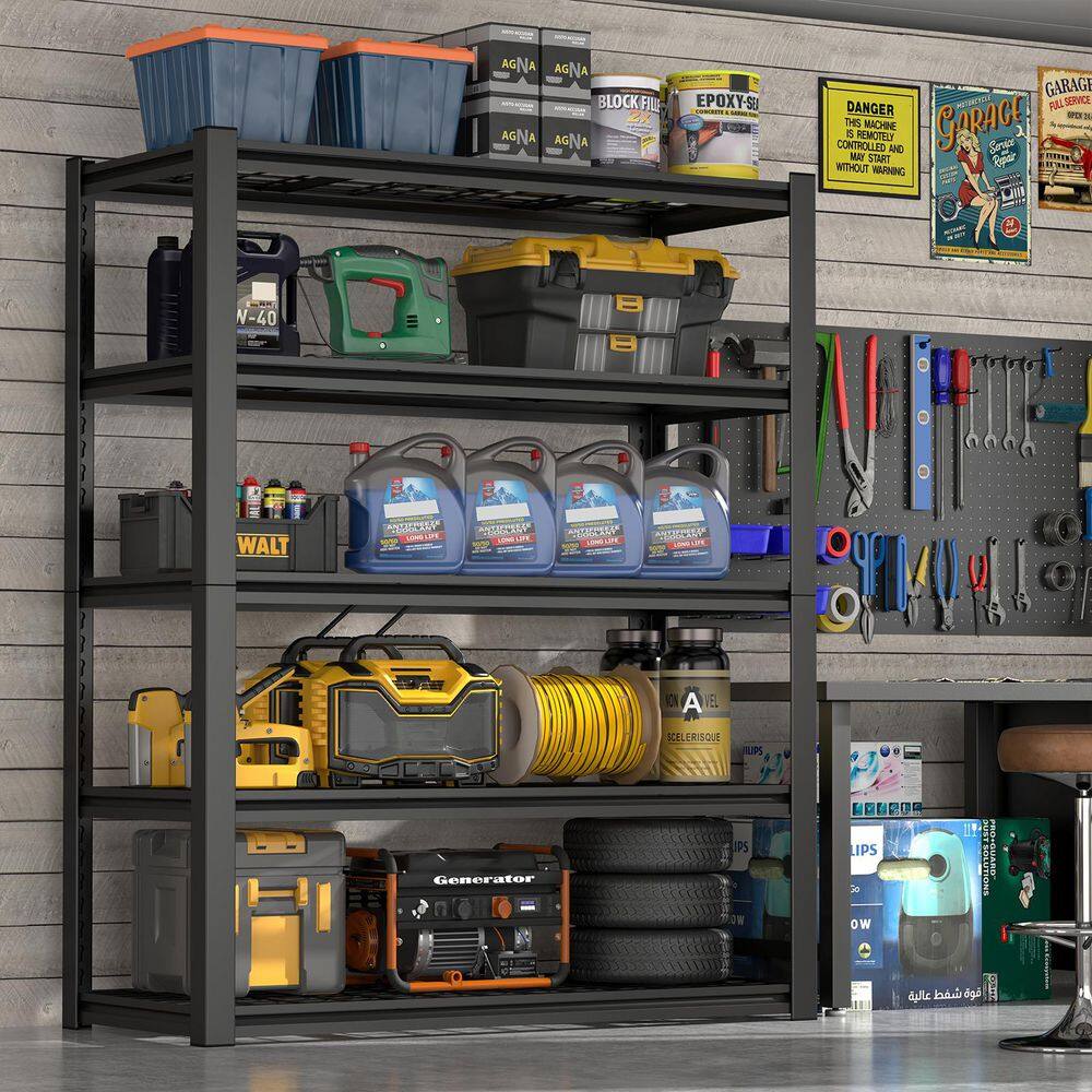 5-Tier Heavy Duty Steel Boltless Adjustable Mesh Storage Rack in Black (59 in. W x 72 in. H x 23.6 in. D) - Hercitys