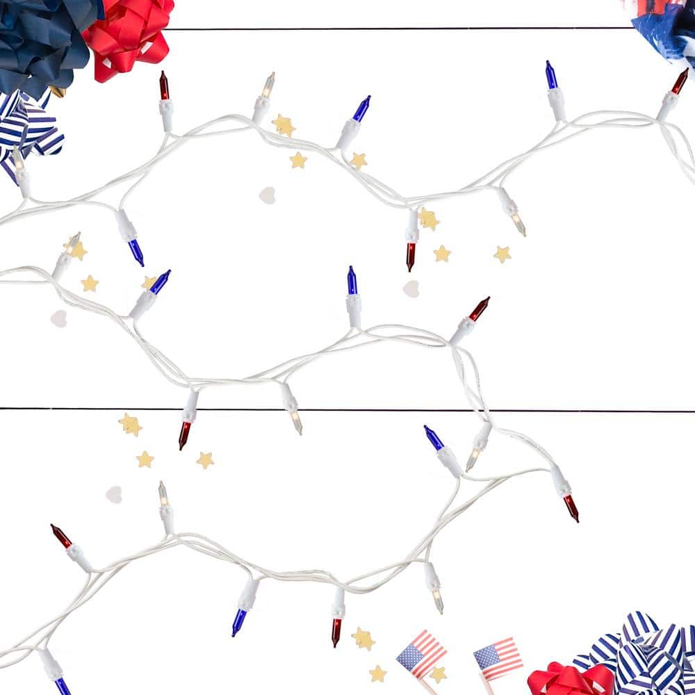 0.25 in. Red White Blue 4th of July Mini Light Set with 20 ft. White Wire (100-Count) - Hercitys