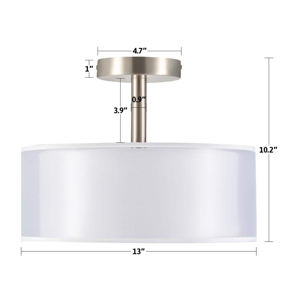13 in. 3-Light Brushed Nickel Semi-Flush Mount with Double Fabric Shades - Hercitys