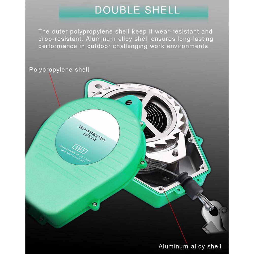 33 ft. Self Retracting Lifeline Fall Arrest Protection Steel Wire Rope Retractable Safety Lanyard Roofing SRL - Hercitys