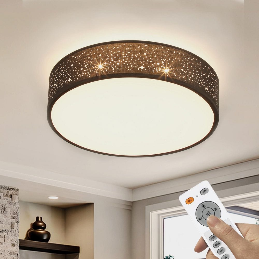 15 in. Modern Black Integrated LED Dimmable Novelty Star Cloth Cover Flush Mount Ceiling Light Fixture for Bedroom - Hercitys