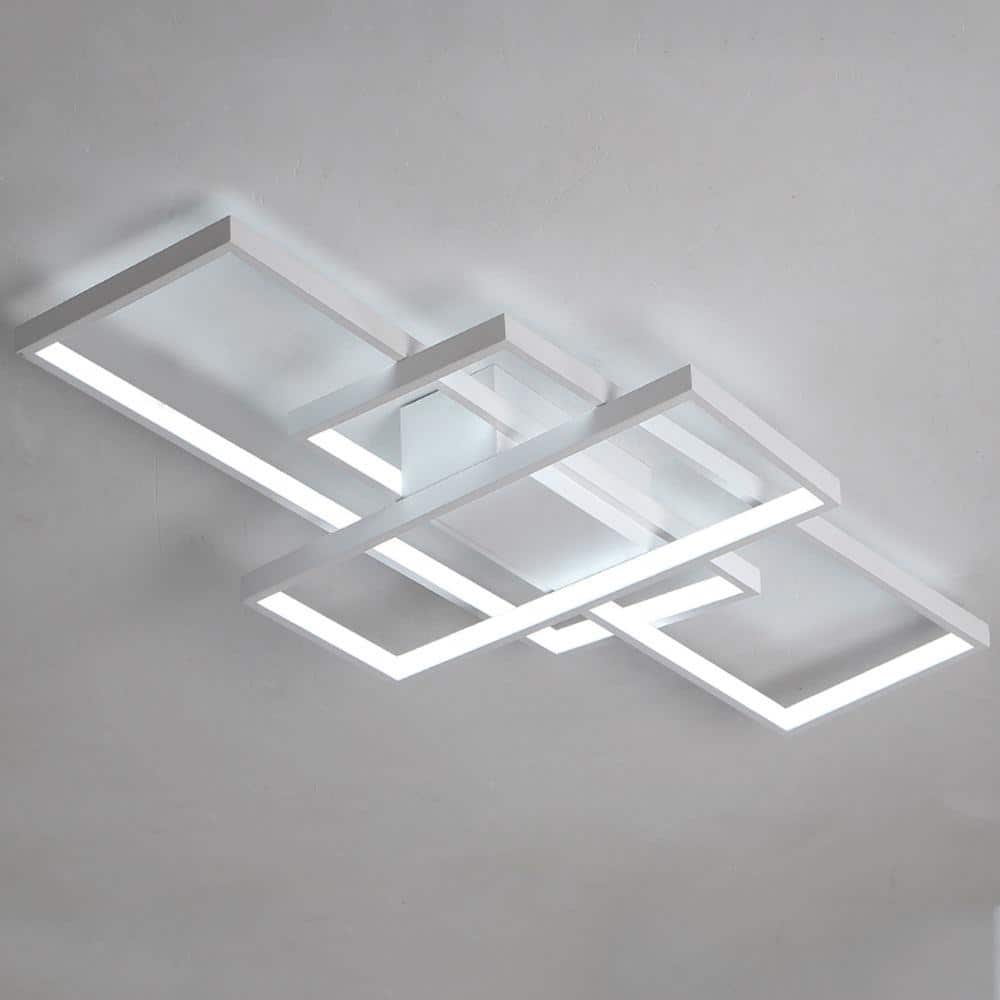 35 in. 1-Light Modern White Integrated LED Square Acrylic Flush Mount Ceiling Light (White light) - Hercitys