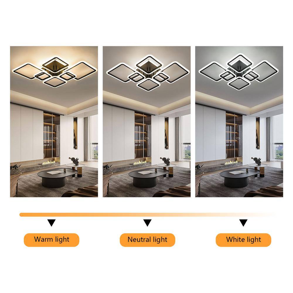 40.2 in. 7-Light Black and White Modern Geometric Selectable LED Semi-Flush Mount Ceiling Light with Remote - Hercitys