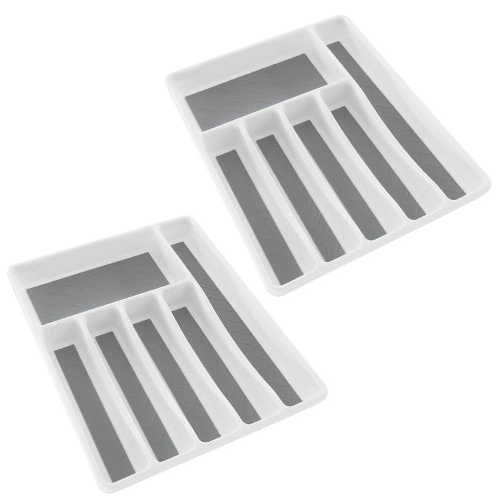 2 in. H x 13 in. W x 16 in. D Non-Slip Plastic Gray and White Silverware Organizer (Set of 2) - Hercitys