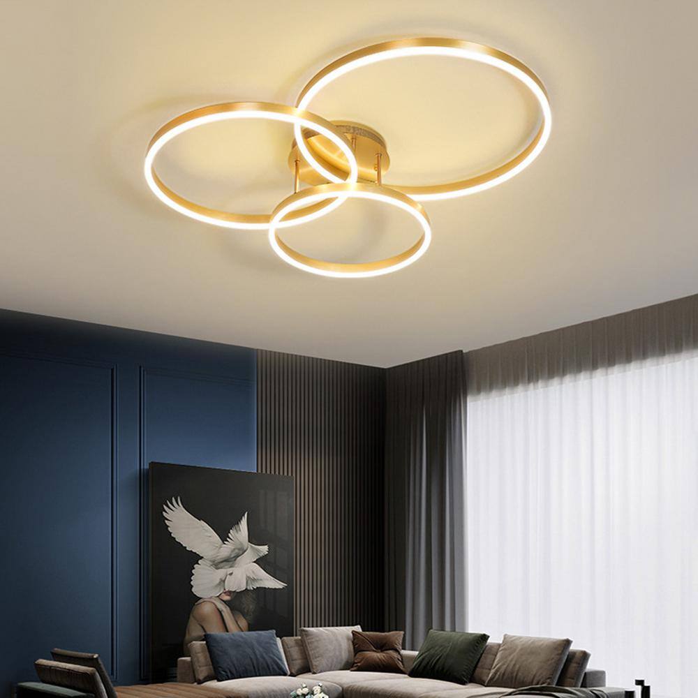 31 in. 3-Light Gold Dimmable LED Semi-Flush Mount with Acrylic Shade - Hercitys