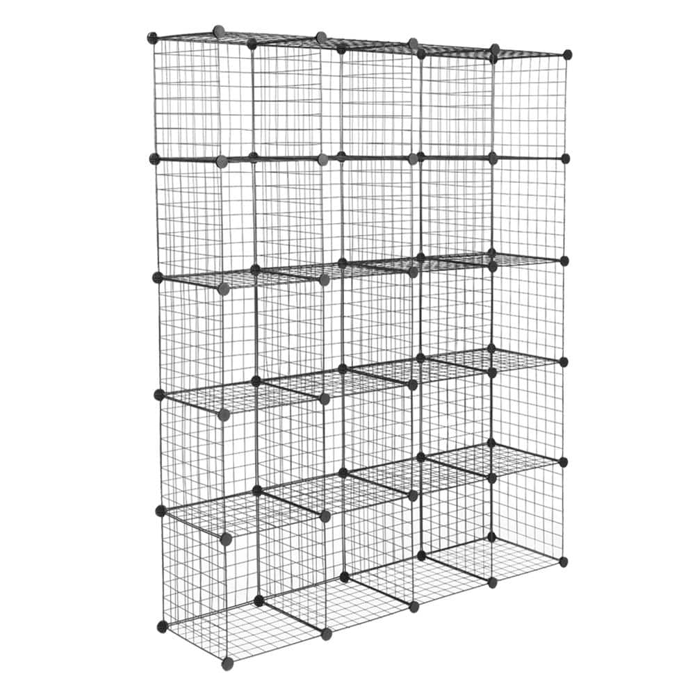 5 Tiers Metal Cube Grid Wire Cube Household Shelving Unit in Black (55.12 in. W x 68.9 in. H x 13.78 in. D) - Hercitys