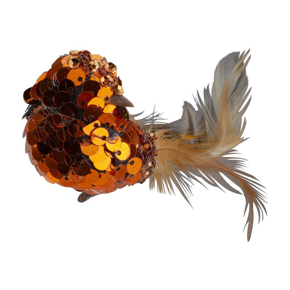 4.5 in. Right Facing Orange Sequined Bird Christmas Ornament - Hercitys