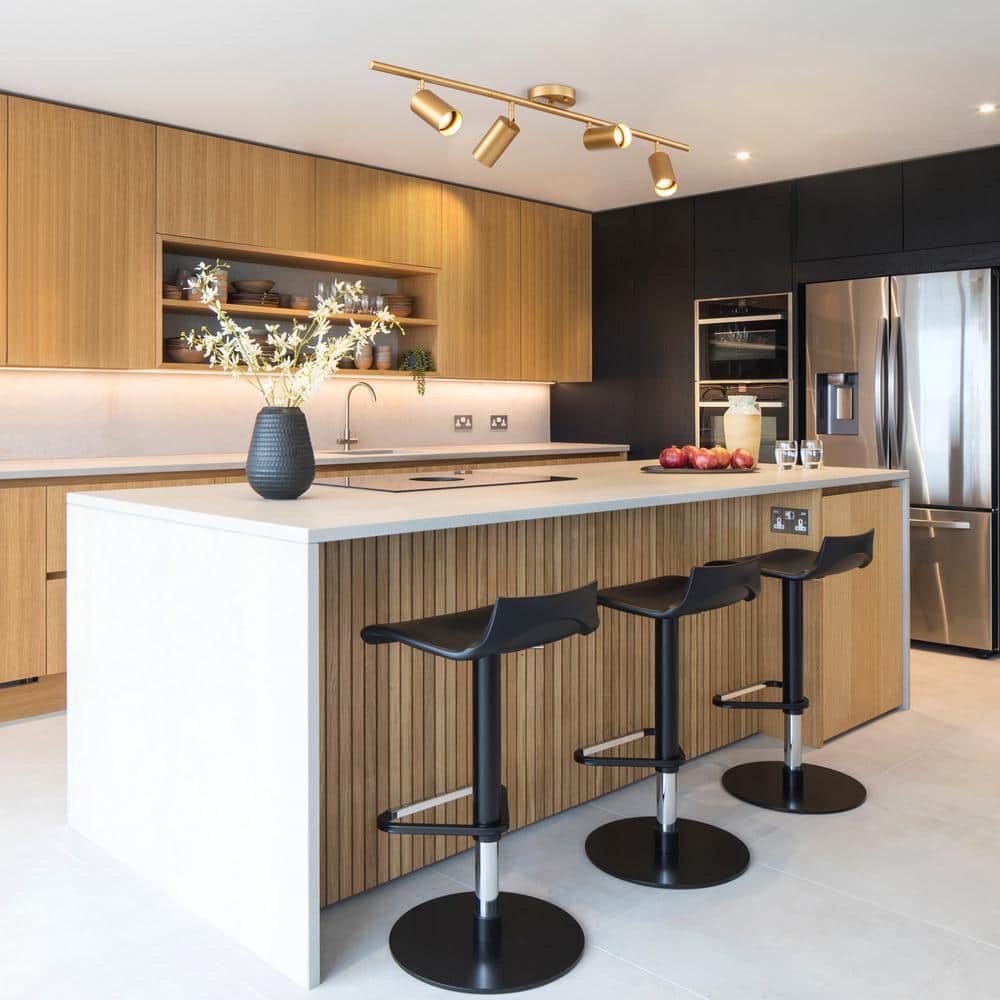 39.4 in. 4-Light Modern Gold Track Lighting Kit with Rotating Heads and Flush Mount Light - Hercitys