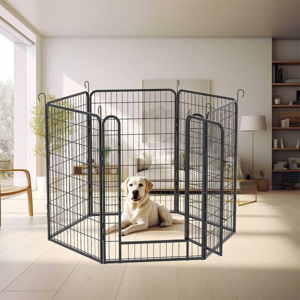 39.37 in. H Iron Garden Fence with Door, 6 Panels Heavy Duty Metal Playpen for Pets - Hercitys