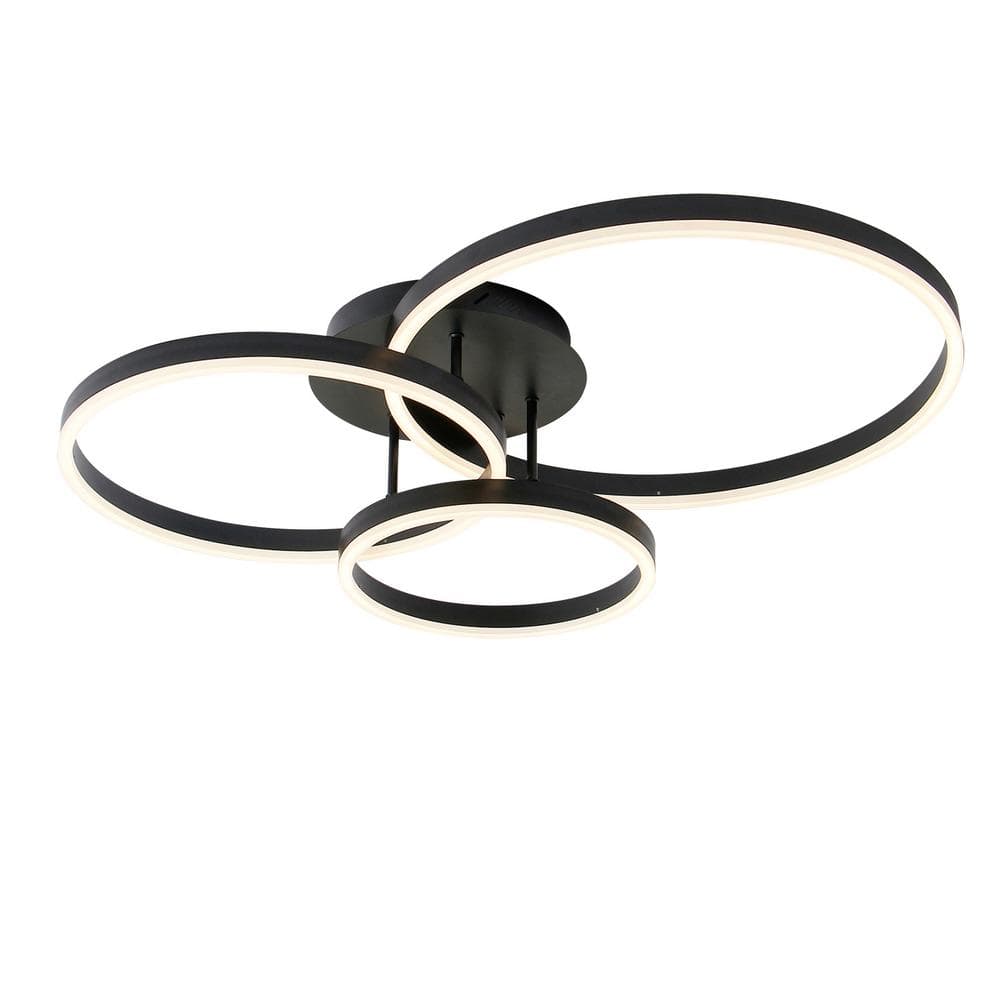 31 in. 3-Light Black Dimmable LED Semi-Flush Mount for Living Room Bedroom - Hercitys