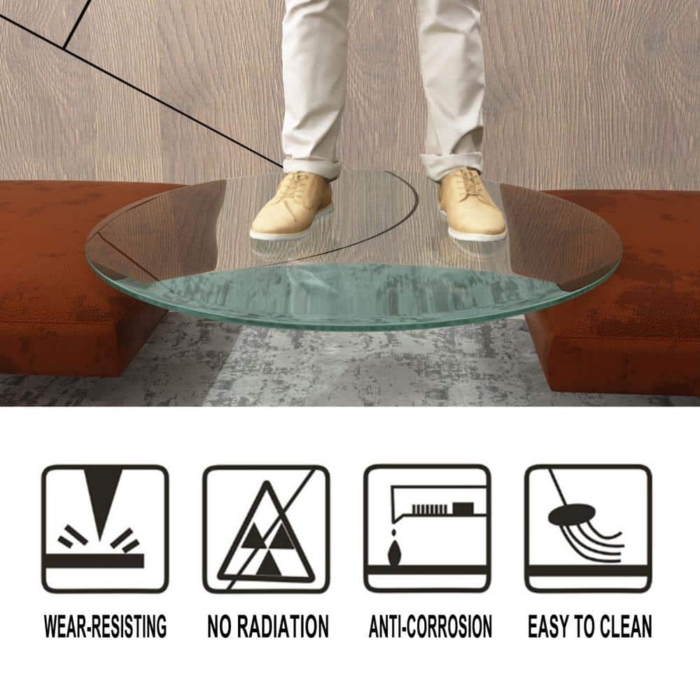 28 in. Round 0.47 in. Thick Tempered Glass Table Top with Beveled Polished Edge, Clear - Hercitys