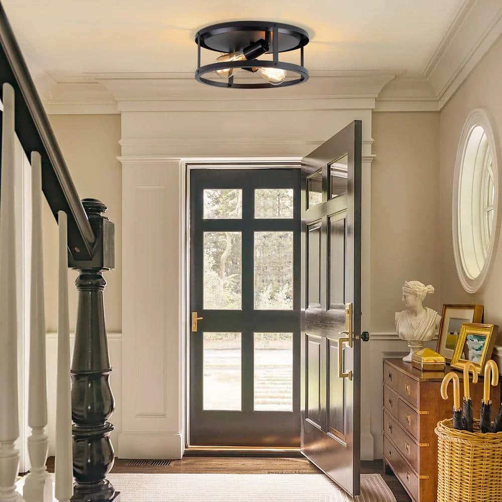 12.7 in. 2-Light Farmhouse Black Flush Mount Ceiling Light with No Bulbs Included (2-Pack) - Hercitys