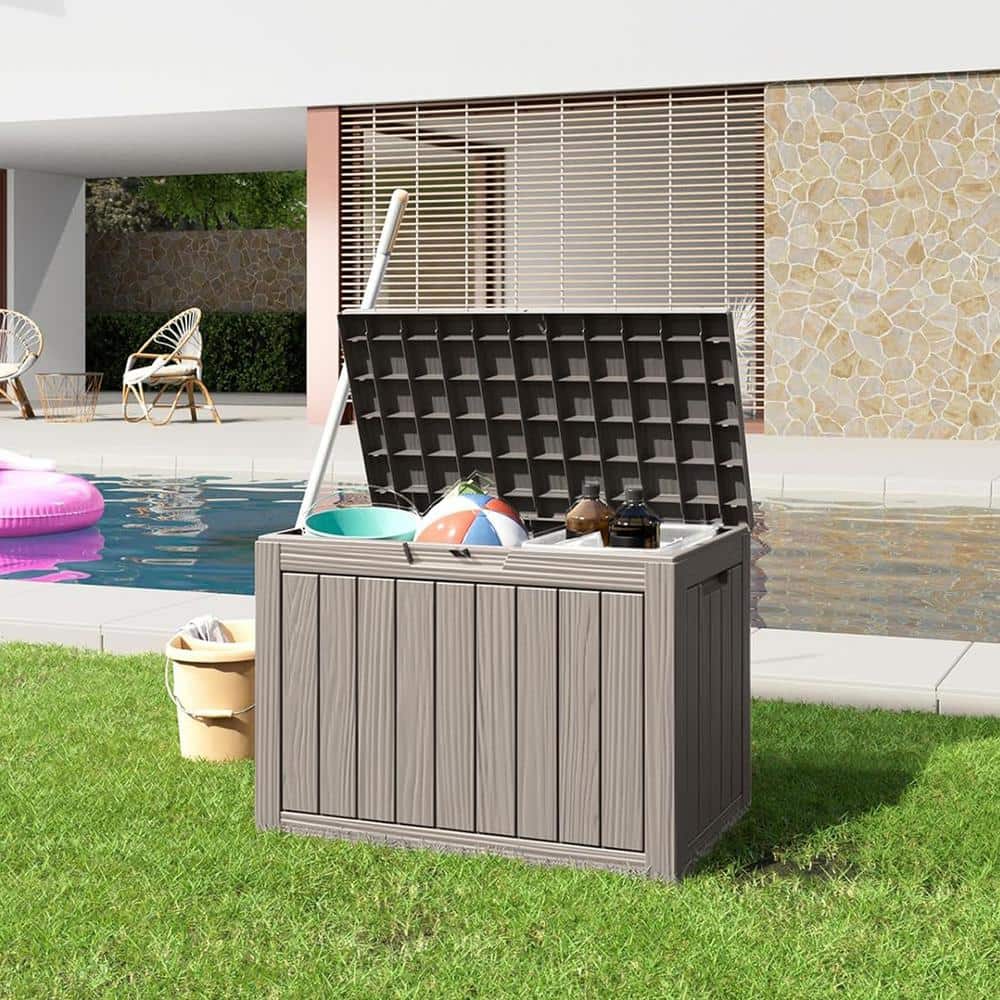 45 Gal. Light Brown Resin Deck Box with Lockable Lid - Hercitys