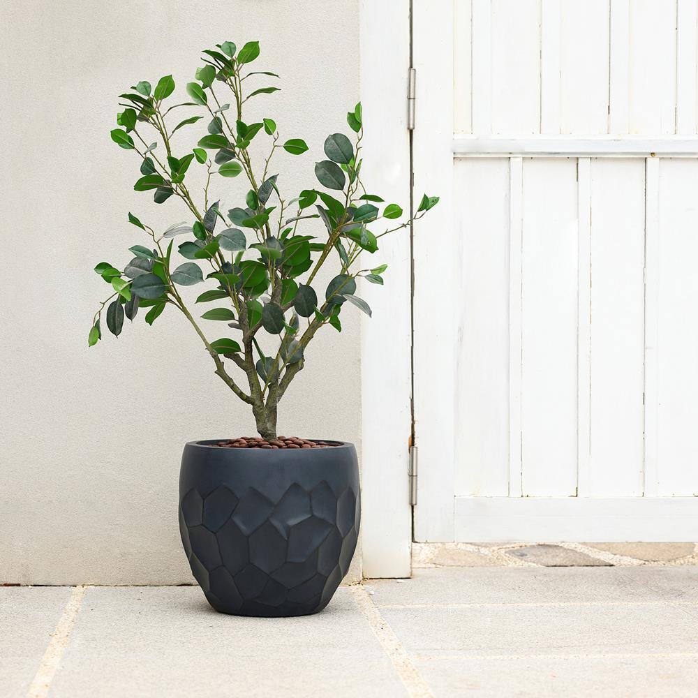 14.6 in. x 14.6 in. Black Ceramic Individual Pot - Hercitys