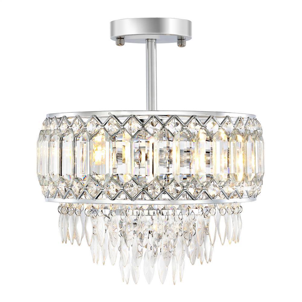 11.6 in. 3-Light Chrome Glam Crystal Semi-Flush Mount Chandelier - Hercitys