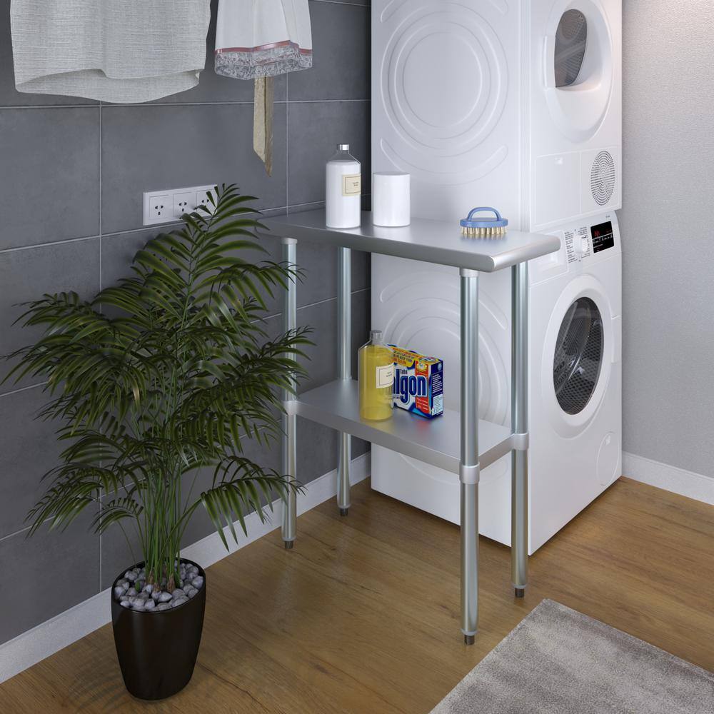 30 in. x 12 in. Stainless Steel Kitchen Utility Table with Adjustable Bottom Shelf - Hercitys