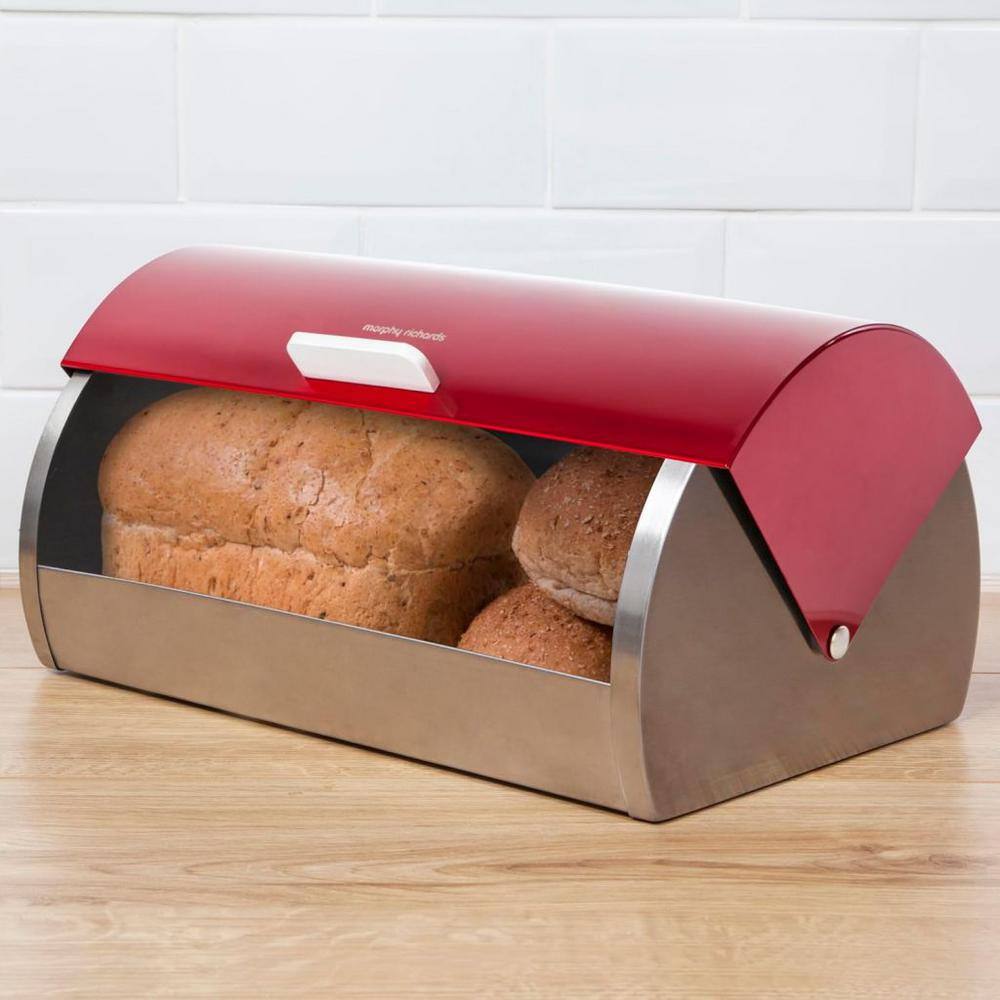 1-Piece Stackable Bread Bin Red Roll Top Lid, Ventilation, Stainless Kitchen Canisters Jars Set - Hercitys