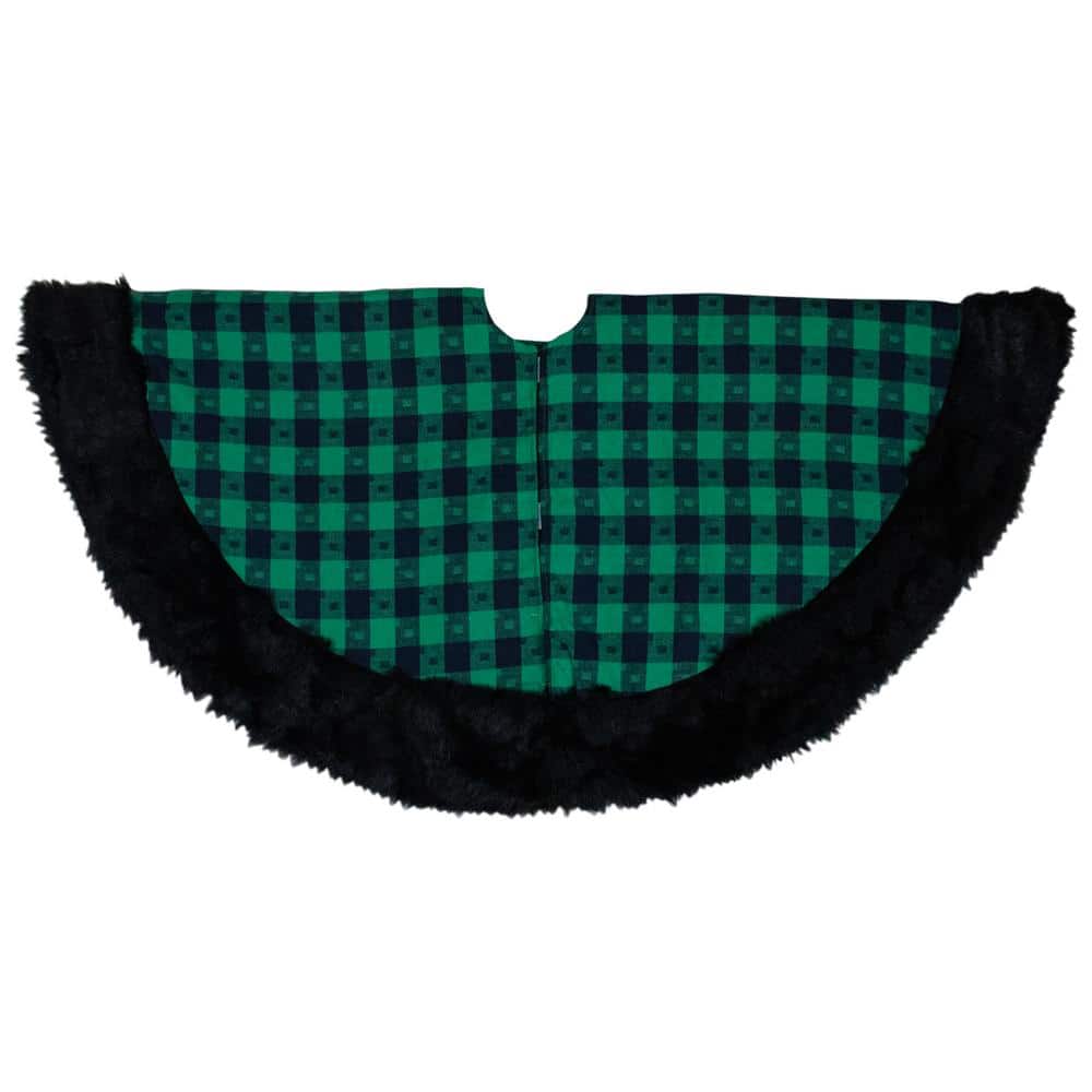 48 in. Green and Black Plaid Christmas Tree Skirt - Hercitys