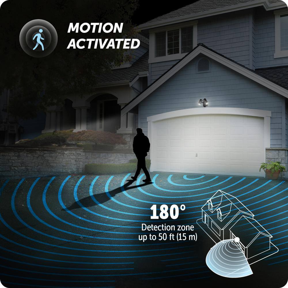 22- Watt Equivalent Twin Head Integrated LED Black Hardwired Motion Activated Diecast Architectural Security Area Light - Hercitys