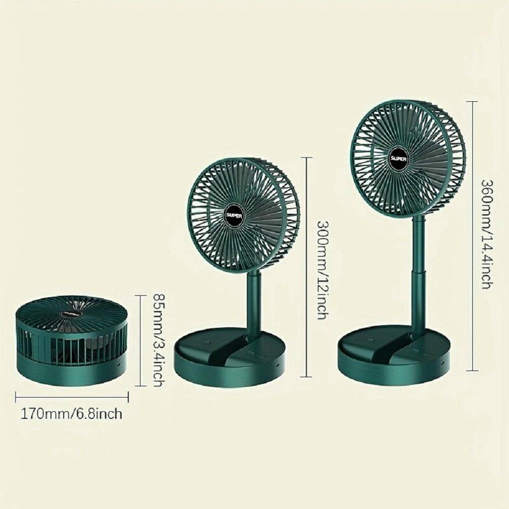 180 Swing Head Portable USB Powered 3 in. 1 fan speeds Desk Fan in Green, Folding Fetractable Charging Fan, Easy Clean - Hercitys