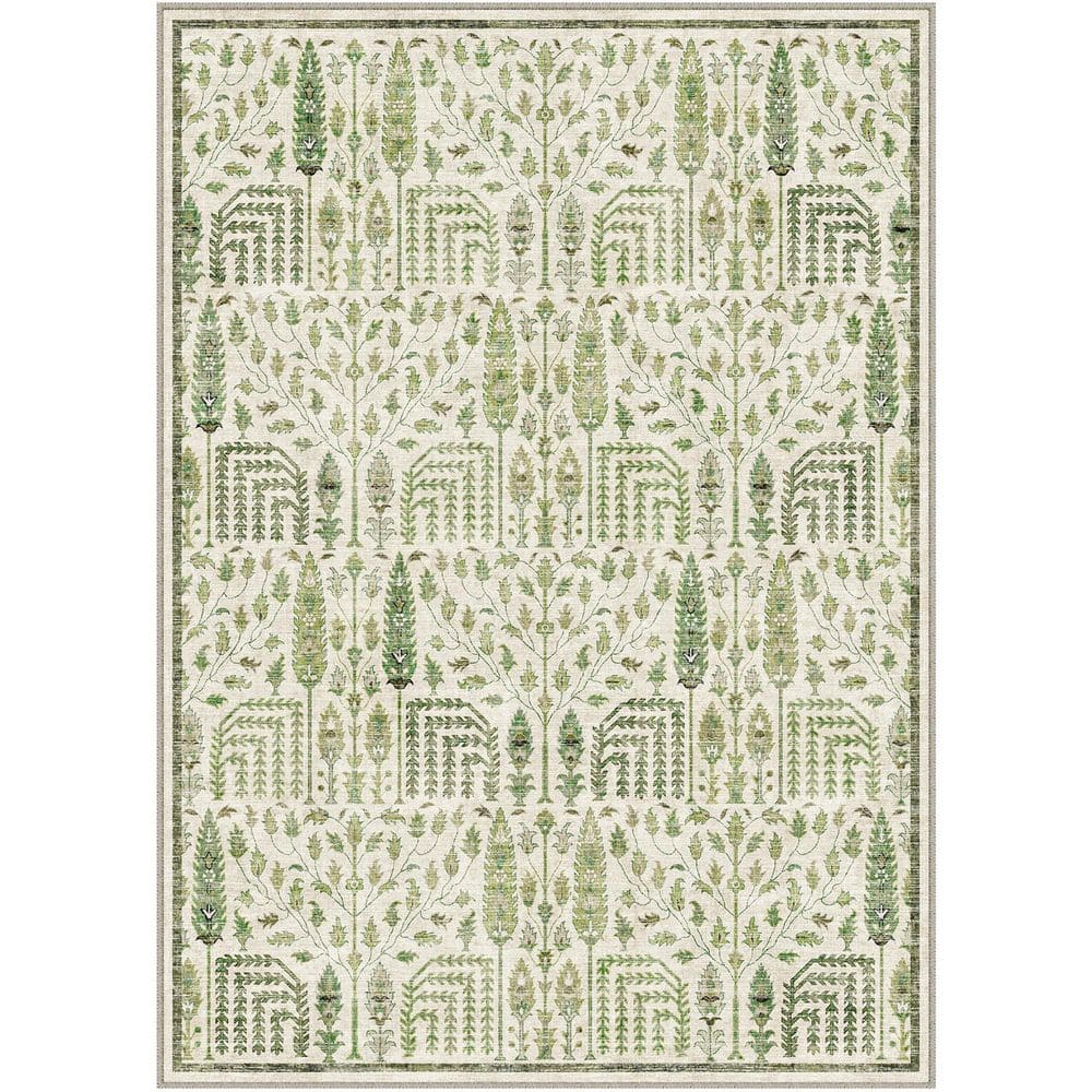 4 Seasons Light Green 5 ft. x 7 ft. Vintage Plant Area Rug - Hercitys