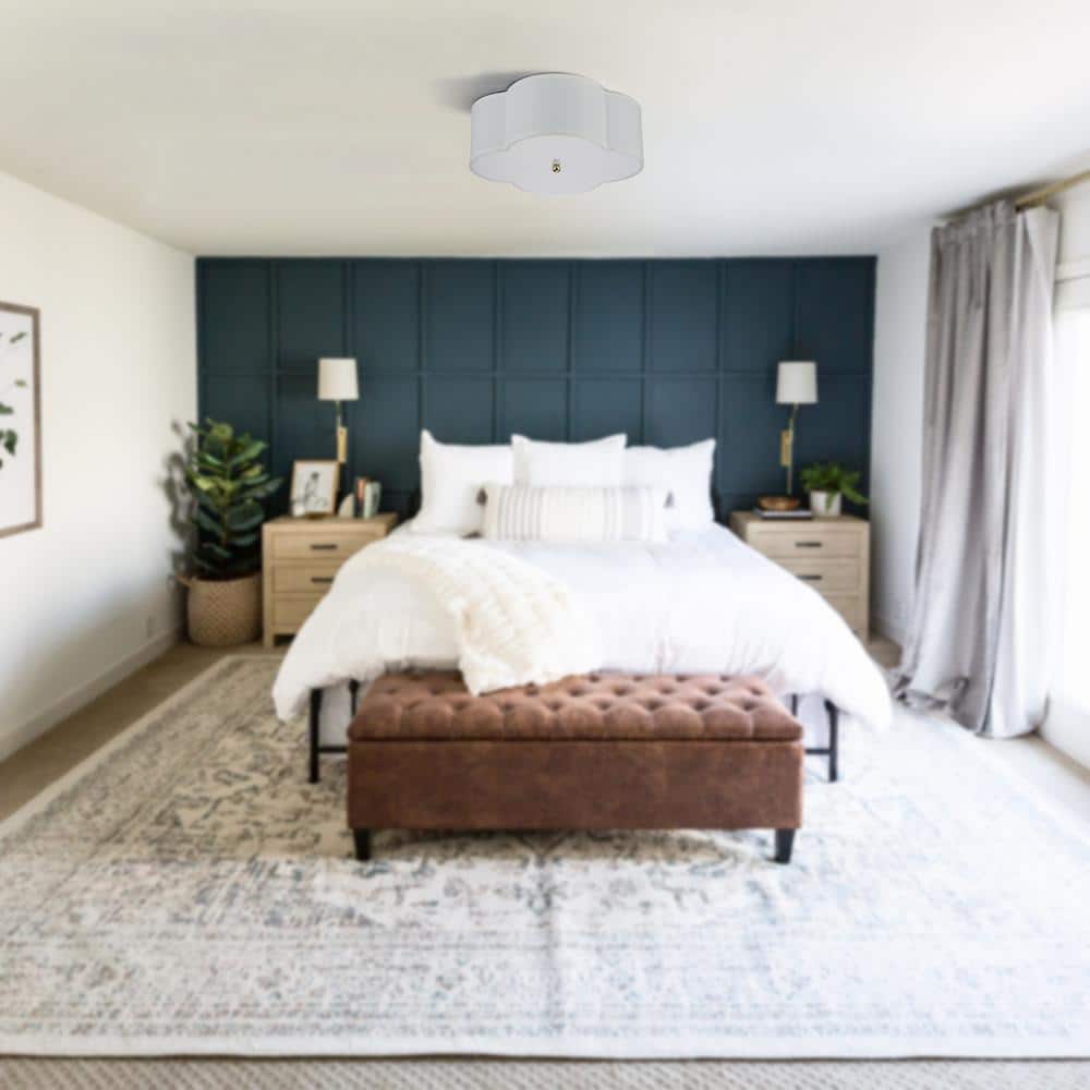 17 in. 2-Lights White Linen Flush Mount with Acrylic diffuser - Hercitys