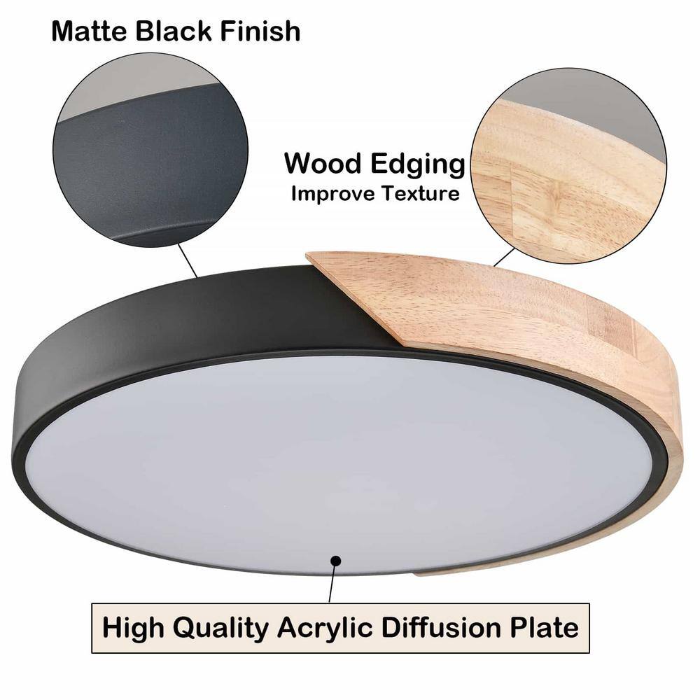 16.93 in. 1-Light Black Flush Mount with No Glass Shade and No Light Bulb Type Included (1-Pack) - Hercitys