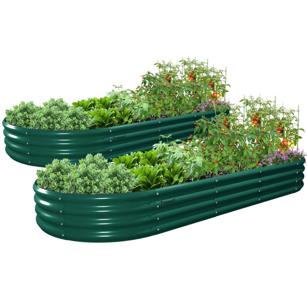 2-Pack 96 in. x 36 in. x 12 in. Outdoor Oval Green Galvanized Steel Elevated Raised Garden Beds - Hercitys