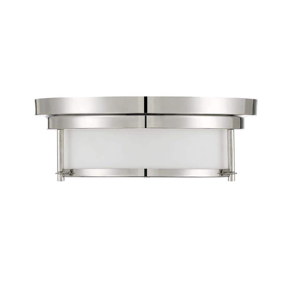 13 in. W x 4.5 in. H 2-Light Polished Nickel Flush Mount Light with White Glass Cylindrical Shade - Hercitys