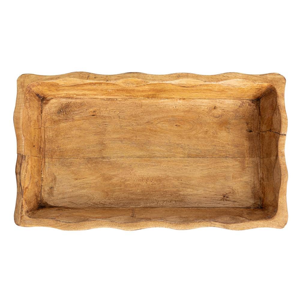 15.5 in. 52.8 fl. oz. Natural Brown Long Artisanal Mango Wood Serving Bowl - Hercitys