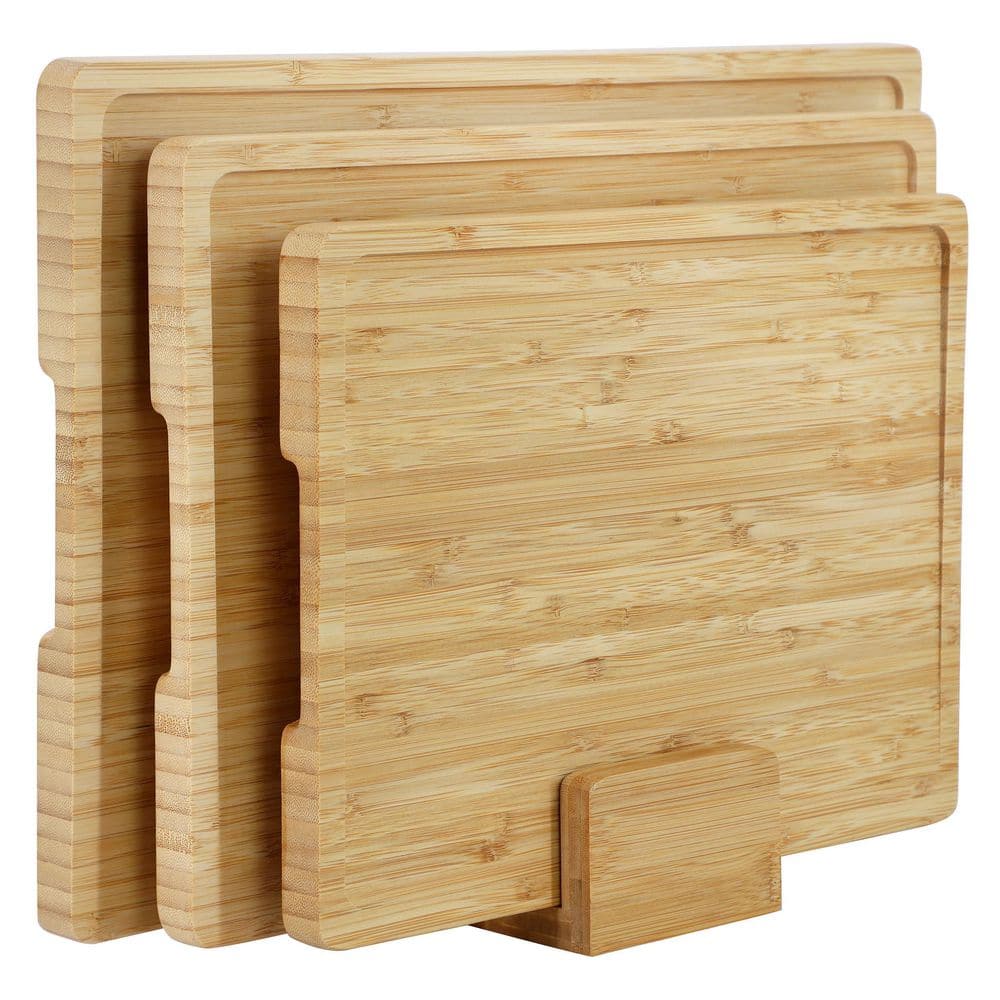 3-Piece Natural Bamboo Cutting Board Set with Base - Hercitys