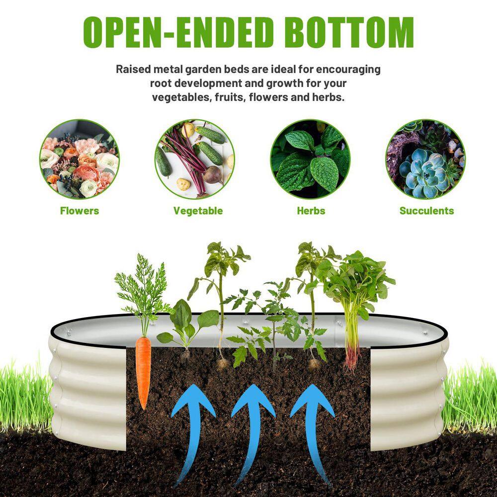4 x 2 x 1 ft. Oval Galvanized Steel Outdoor Planter Box, Raised Garden Bed for Planting Outdoor Plants Vegetables, White - Hercitys