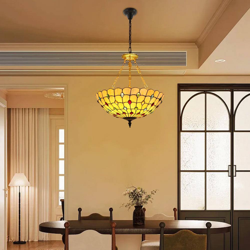 20.5 in. 5-Light Retro Stained Glass Shade Semi-Flush Mount Ceiling Light - Hercitys