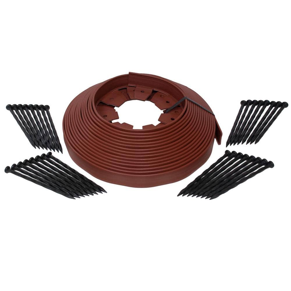 50 ft. L x 1.7 in. H Commercial Grade Brown Plastic No-Dig Edging Kit - Hercitys