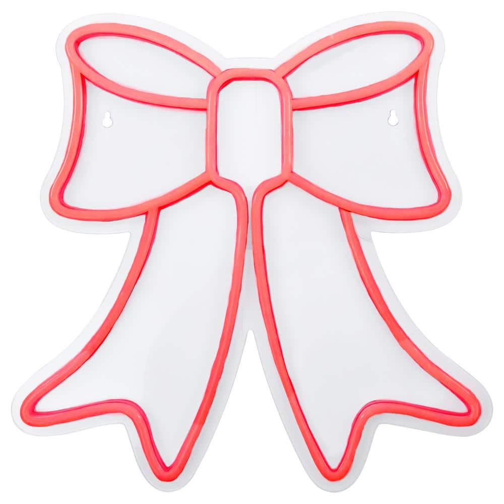 15 in. Red LED Lighted Neon Style Bow Christmas Window Silhouette - Hercitys