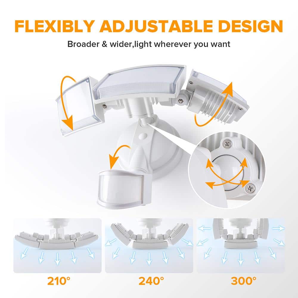 3-Head 342 Watt Equivalent Integrated LED White Weather Resistant Motion Sensing Area Light, 5000K - Hercitys