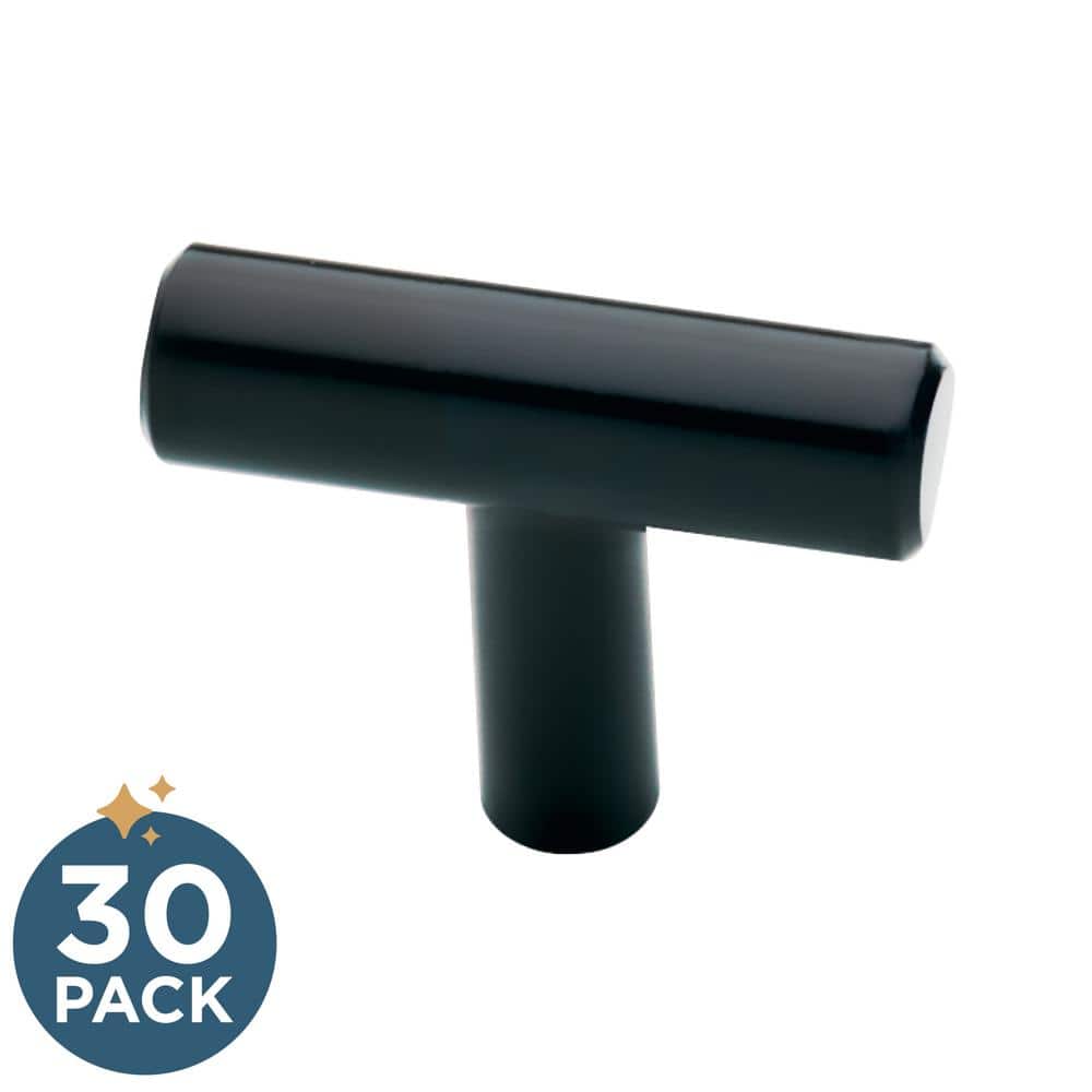 (30-Pack) Simple Bar 1-1/4 in. (32 mm) Modern Matte Black T-Shaped Bar Cabinet Knobs - Hercitys