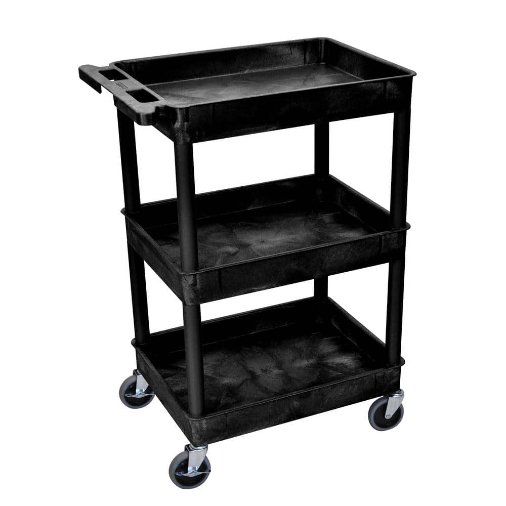 24 in. x 18 in. 3 Tub Shelf Plastic Cart, 4 in. Casters in Black - Hercitys