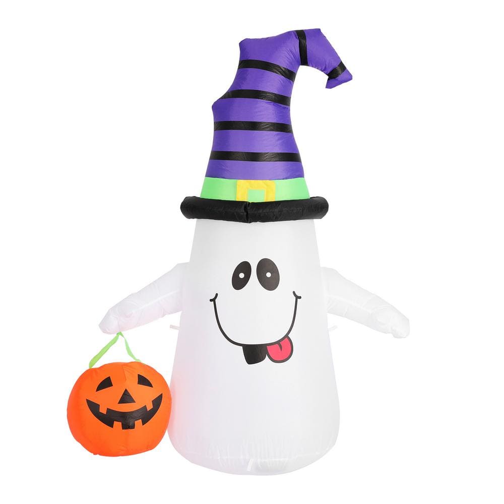 5 ft. Height Halloween Inflatable LED Lighted White Ghost with Pumpkin Lantern - Hercitys