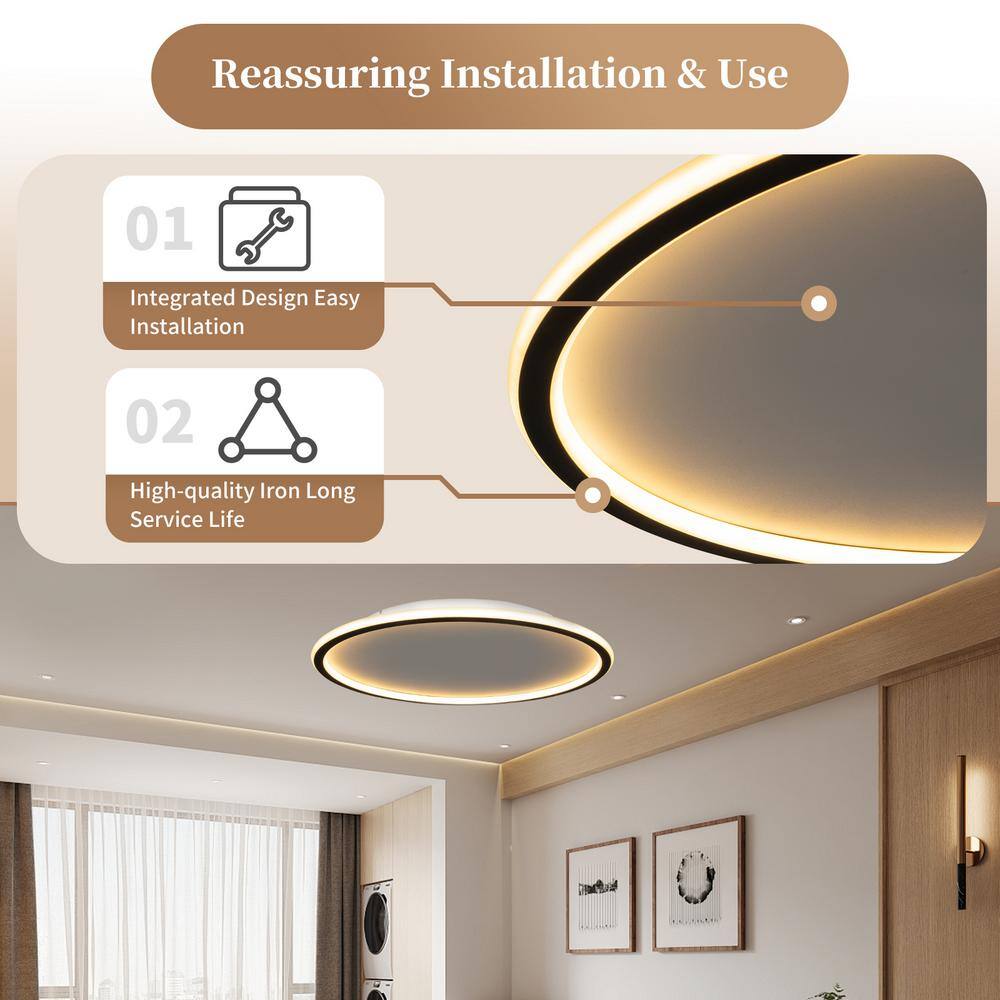 20 in. 1-Light Modern Simple Geometry Black LED Flush Mount Ceiling Light - Hercitys