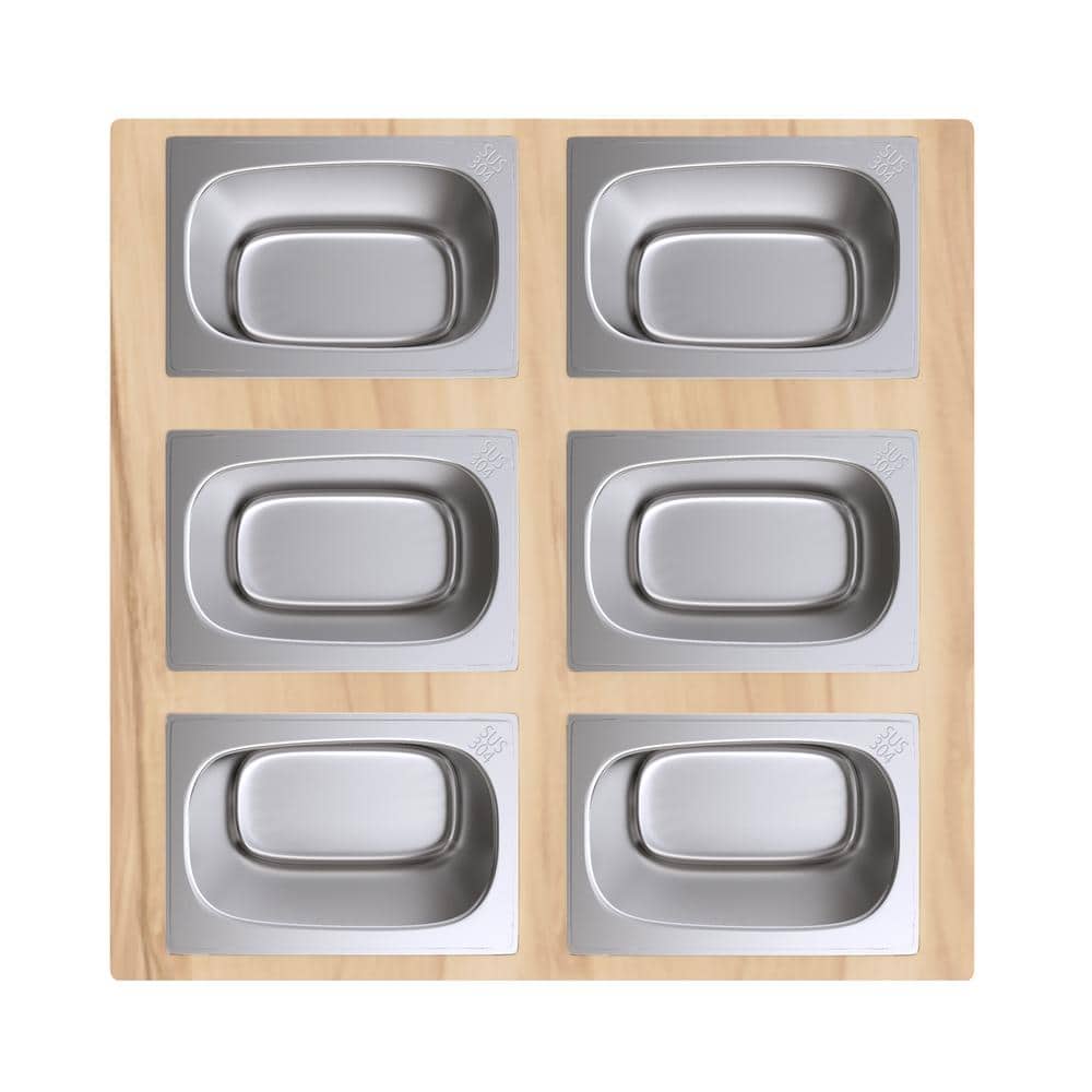 15.75 in. x 16.75 6 oz. Stainless Steel Condiment Servers Board with 6-Bowls - Hercitys