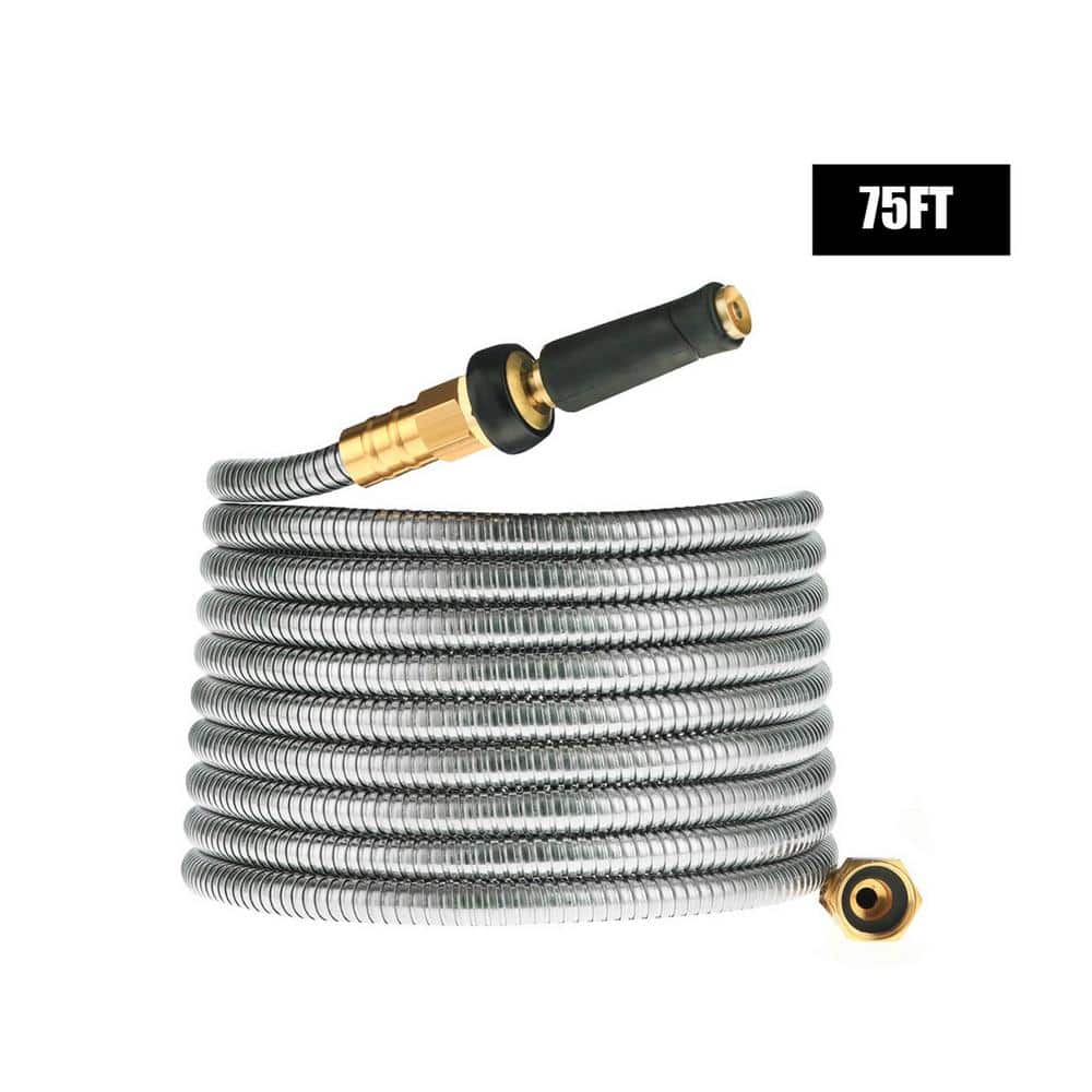 3/8 in. Dia. x 75 ft. Heavy Duty Stainless Steel Water Garden Hose Collapsible Hose no Kink Explosion - Hercitys