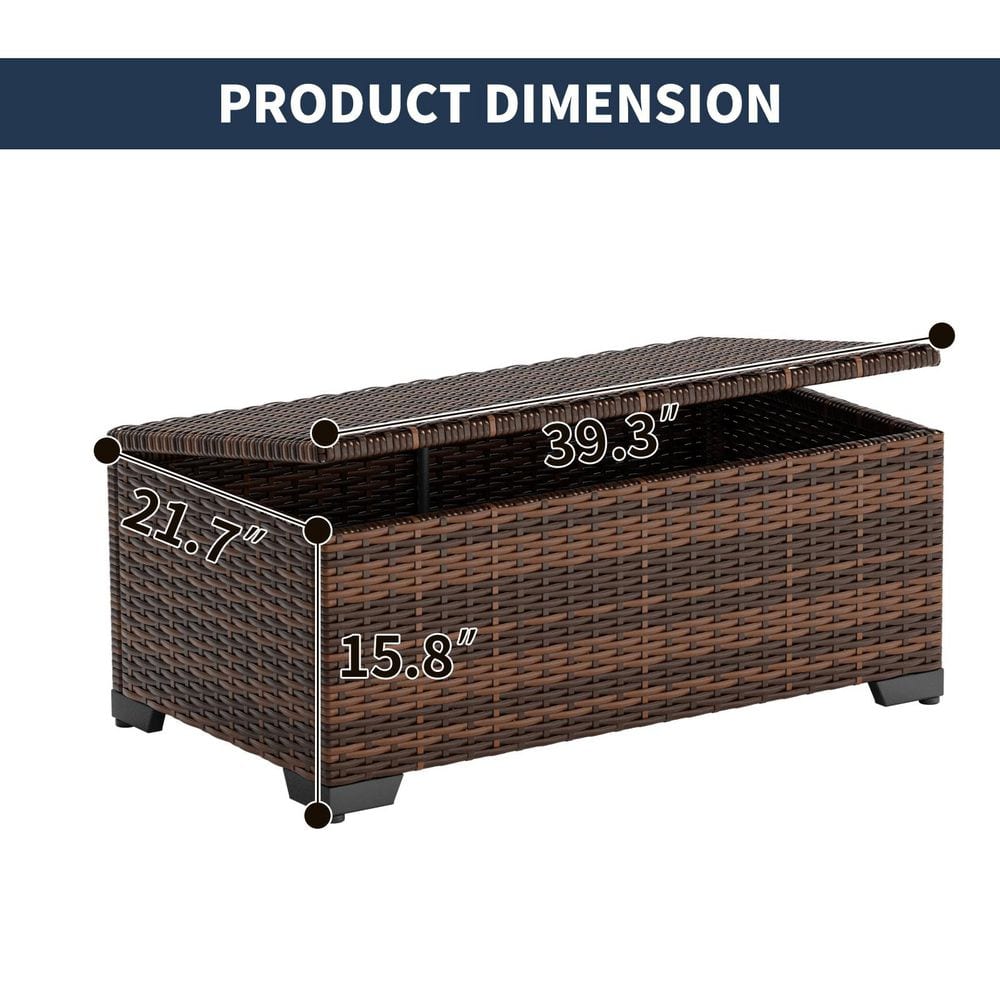 58 Gal. Brown Outdoor Balcony Patio Wicker All Weather Rattan Deck Box Storage Bench Seat for Porch Pool Garden Tools - Hercitys