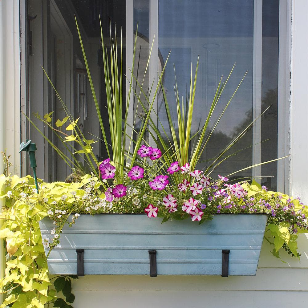 35.25 in. W Nantucket Blue Large Galvanized Steel Flower Box Planter - Hercitys